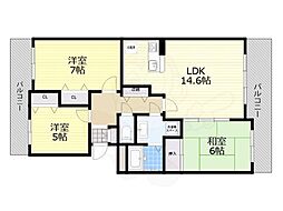 ヒルクレストあやめ池 3LDKの間取図画像