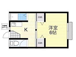 小園荘南棟 1Kの間取図画像