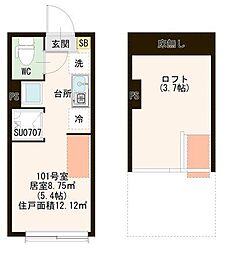 EMMARIA 1階ワンルームの間取り