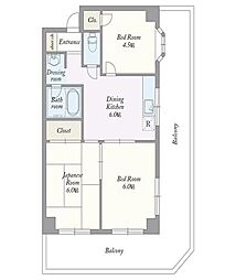 コートサイドベル 3階3DKの間取り