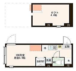 仮称）ハーモニーテラス田園調布南 1階ワンルームの間取り