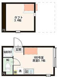 仮称）ハーモニーテラス大森中三丁目 1階ワンルームの間取り
