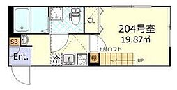 ルノン武蔵新城 2階1Kの間取り