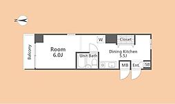 メゾンユーフラテス 4階1DKの間取り