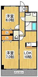 エルザ多摩川 4階2LDKの間取り