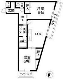 エクセルハイム 2DKの間取図画像