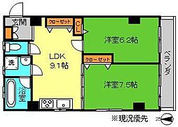 サンヒルズK 2LDKの間取図画像