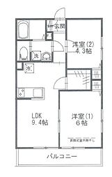 クレストコート三ツ沢 2LDKの間取図画像