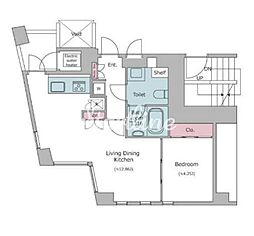 レジディアタワー乃木坂 3階1LDKの間取り