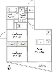 ルミーク本町イースト 1階2LDKの間取り
