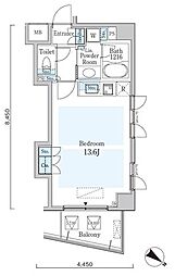 オーキッドレジデンス六本木 10階ワンルームの間取り