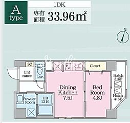 ウテナ西麻布 3階1DKの間取り
