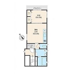 ｕｎ　ｂｅｌ　ｐｏｒｔｏ（ウンベルポルト） 3階1LDKの間取り