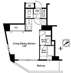 セントラルクリブ六本木III 6階ワンルームの間取り