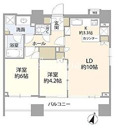 クラッシィスイート赤坂 12階2LDKの間取り