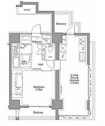 ザ・パークハビオSOHO南青山 12階1LDKの間取り