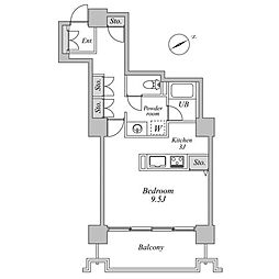 六本木ビュータワー 17階1Kの間取り