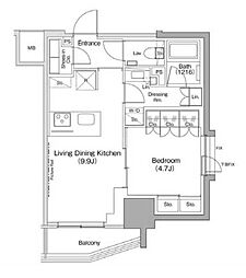 ザ・パークハビオ荏原中延駅前 5階1LDKの間取り