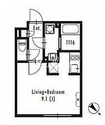 グランパセオ中目黒ウエスト 3階ワンルームの間取り