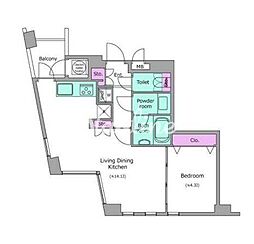レジディアタワー乃木坂 1LDKの間取図画像
