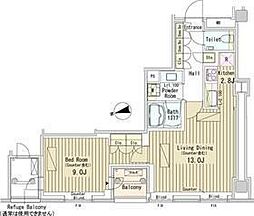パークアクシス御成門 18階1LDKの間取り