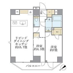 ルネサンス赤坂プレミアムコート 7階2LDKの間取り