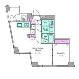 レジディアタワー乃木坂 1LDKの間取図画像