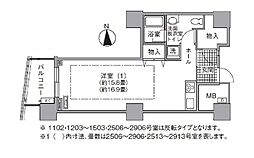 アクティ汐留 ワンルームの間取図画像
