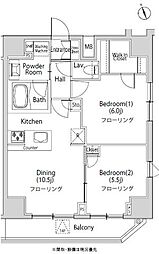 カーサスプレンディッド虎ノ門新橋 2DKの間取図画像