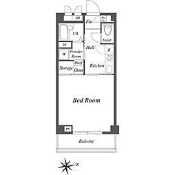 エクセラン池袋 1階1Kの間取り