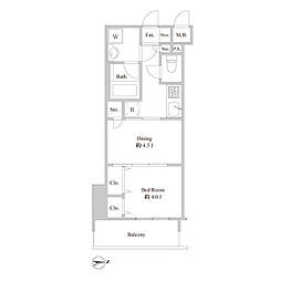 ルクレ東上野レジデンス 0704 7階1DKの間取り