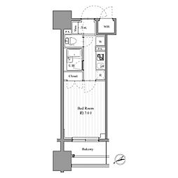 スペーシア梅屋敷 7階1Kの間取り