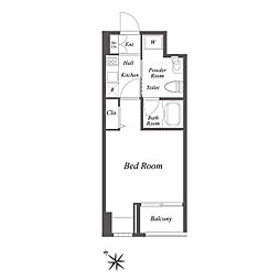 ニューシティアパートメンツ新川II 2階1Kの間取り