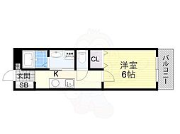 リバーパーク八幡 2階1Kの間取り