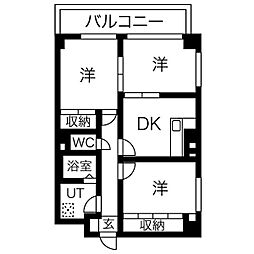 エスポワールメゾン神郷 6階3DKの間取り