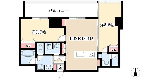 さくらHills NISHIKI Platinum Residence ｜愛知県名古屋市中区錦2丁目(賃貸マンション2LDK・14階・70.01㎡)の写真 その2