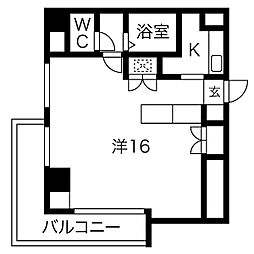 サンリヴァーメゾン 8階1Kの間取り