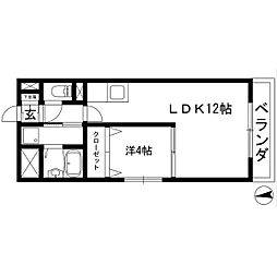 サンマール牛巻 8階1LDKの間取り