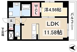 GRANDUKE代官町reverso 2階1LDKの間取り