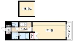 ヴァンクール鶴舞 11階1Kの間取り