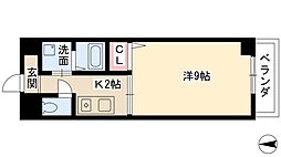 パラシオン車道西館 2階1Kの間取り