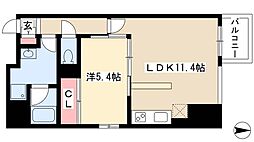 レジディア久屋大通II 3階1LDKの間取り