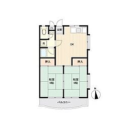 レジデンス光和　102棟 1階2DKの間取り