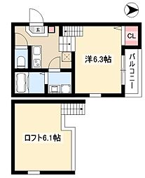 プラージュ外新町 2階1SKの間取り