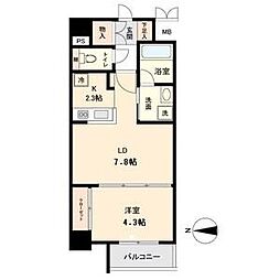 グラヴィス鶴舞 2階1LDKの間取り
