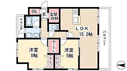 Seizan Court 2階2LDKの間取り
