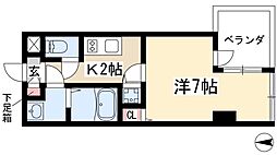 リエス鶴舞EAST　TOWER 8階1Kの間取り