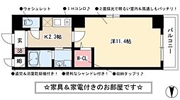 K Azur 5階1Kの間取り