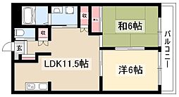 メイプル金山 4階2DKの間取り