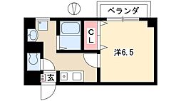 万宝マンション 7階1Kの間取り
